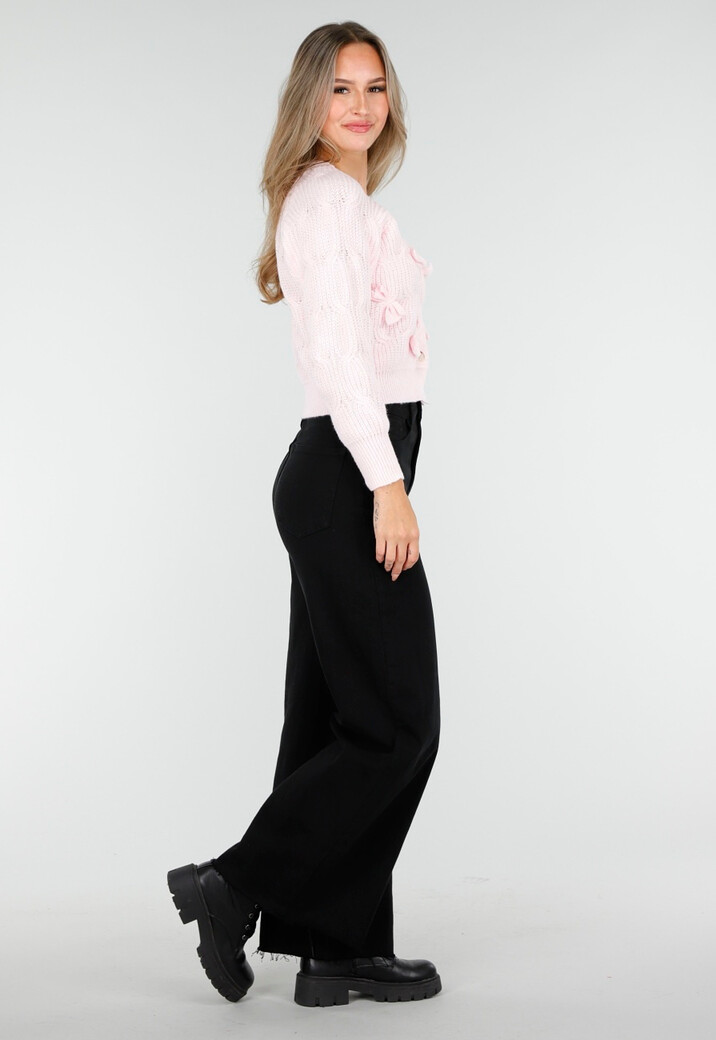 Roze Gebreid Vest met Strikdetails en Knopen