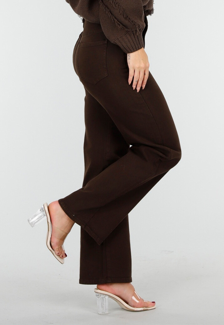 Bruine  Stretch Jeans met Rechte Pijpen