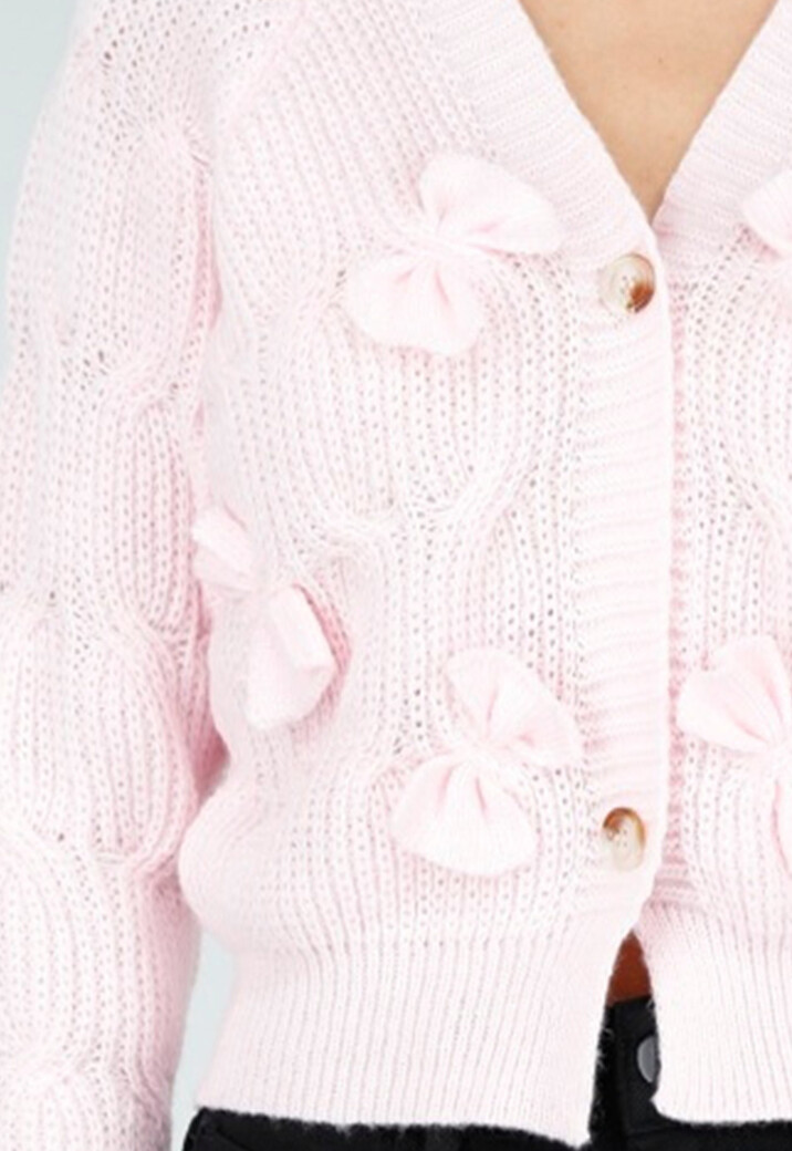 Roze Gebreid Vest met Strikdetails en Knopen