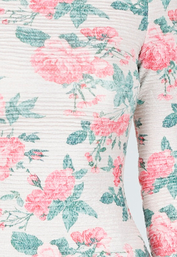 Roze Groene Bloemenjurk met Lange Mouwen