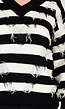Gestreepte Trui met V-Hals en Rafel Details
