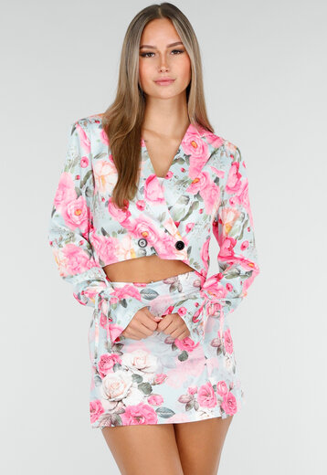 Gebloemde Blazer Set met Stretch Rok