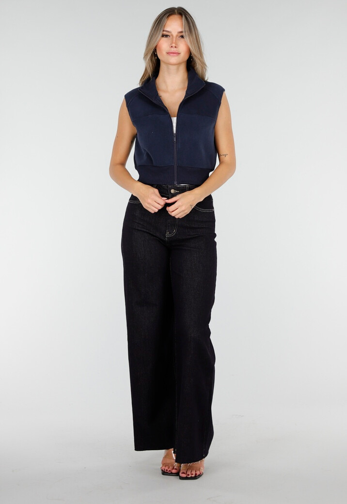 Mouwloos Vest in Donkerblauw met Hoge Kraag