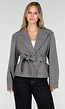 Grijze Korte Jas met Ceintuur en Revers