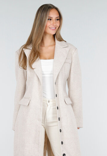 Beige Manteljas met Knopen