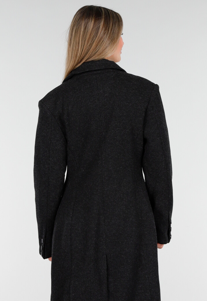 Zwarte Manteljas met Revers en Knopen