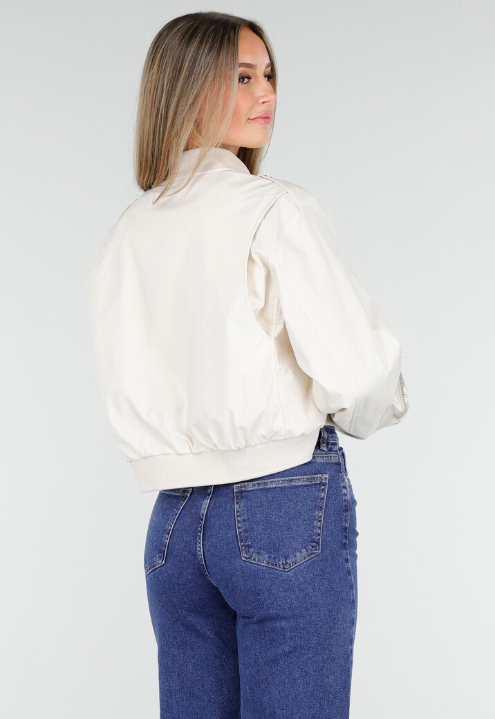 Beige Bomberjas met Rits en Cargo Zakken op de Mouwen