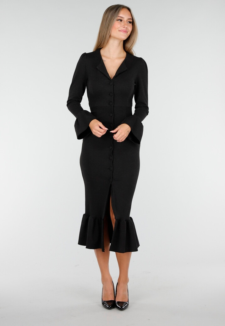 Donkerblauwe Lange Jurk met Knoopsluiting