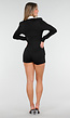 Zwarte Playsuit met Witte Kraag en Knopen