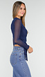 Blauwe Mesh Wrap Top met Striksluiting