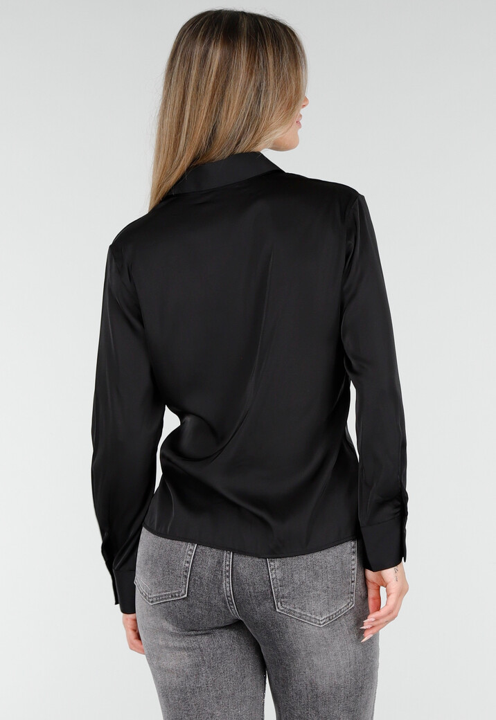 Blouse met Lange Mouwen en Satijn Effect Zwart