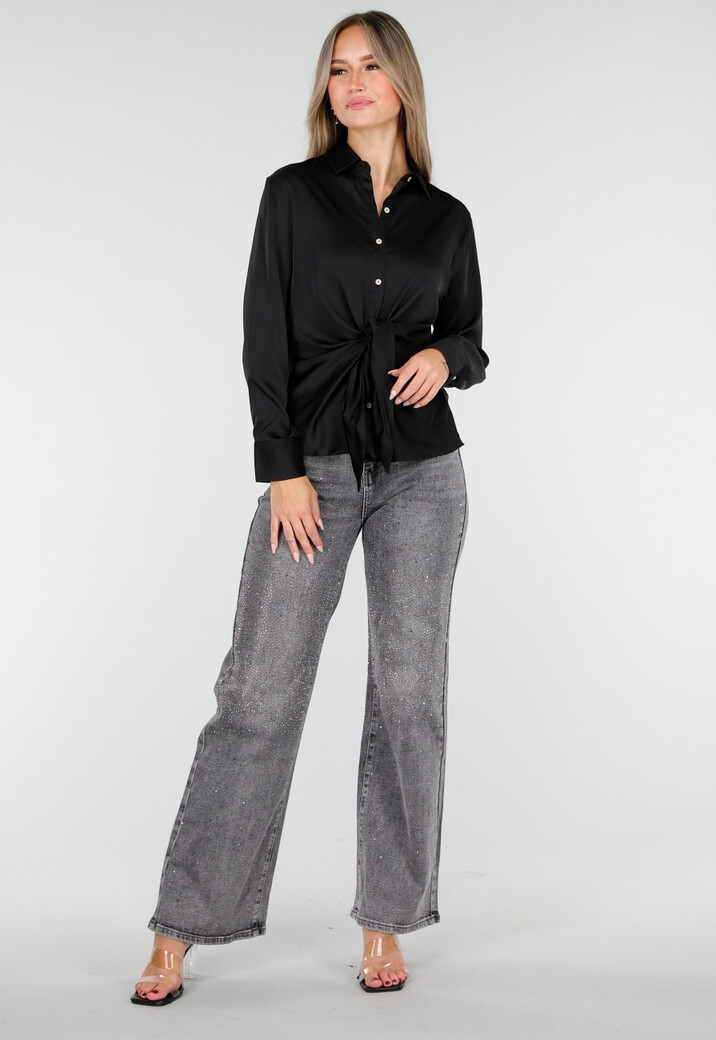 Blouse met Lange Mouwen en Satijn Effect Zwart