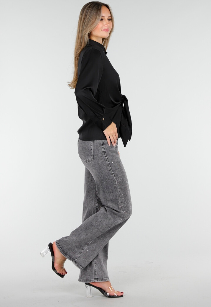 Blouse met Lange Mouwen en Satijn Effect Zwart