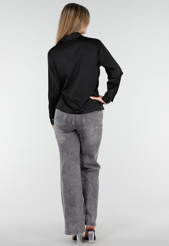 Blouse met Lange Mouwen en Satijn Effect Zwart