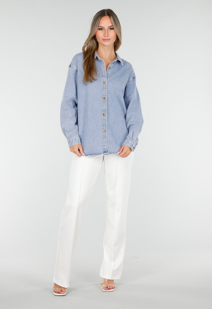 Denim Blouse met Lange Mouwen en Knopen