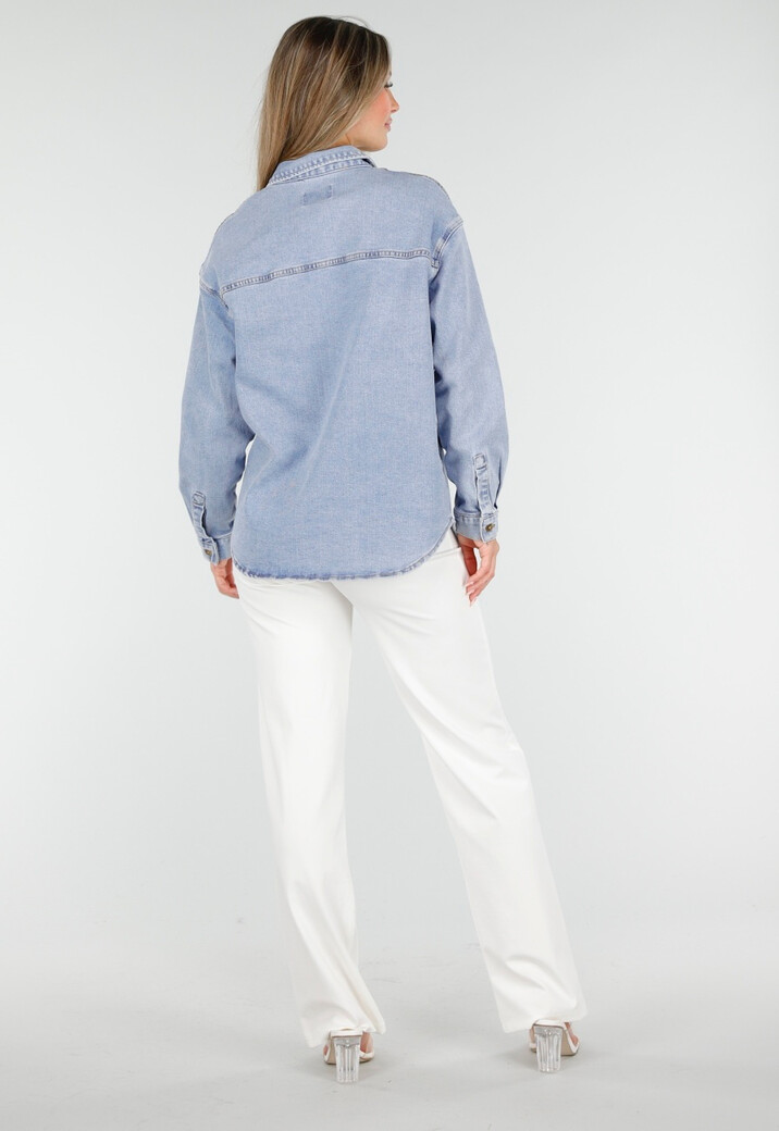 Denim Blouse met Lange Mouwen en Knopen