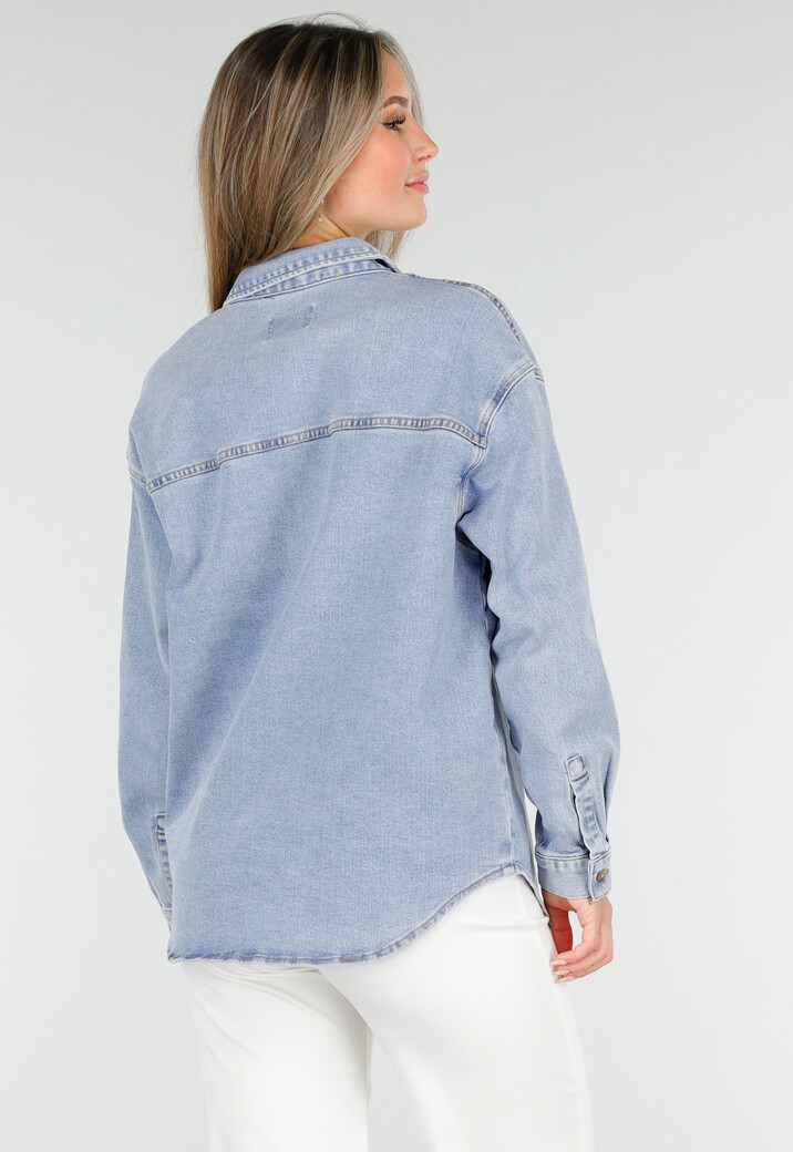 Denim Blouse met Lange Mouwen en Knopen