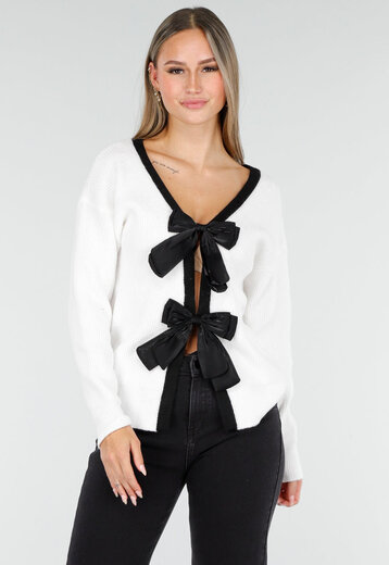 Cardigan Wit met Zwarte Strikken