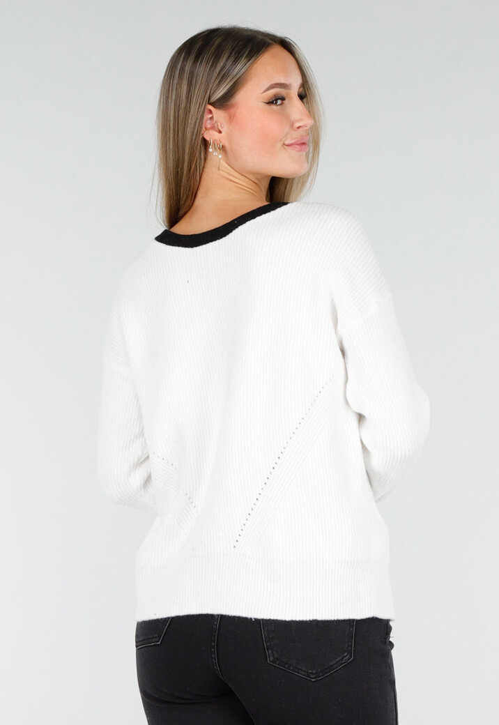 Witte Cardigan met Zwarte Strikken en Lange Mouwen