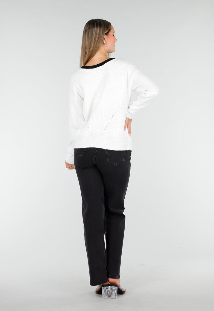 Witte Cardigan met Zwarte Strikken en Lange Mouwen