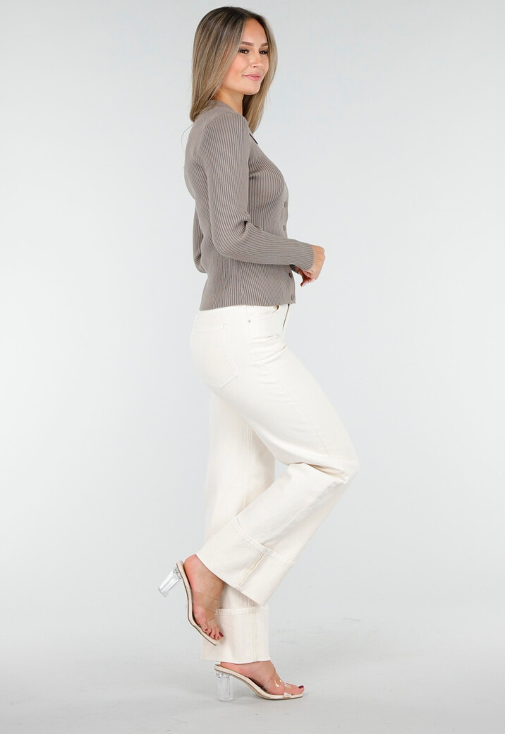 Bruine Geribde Vest Top met Knopen