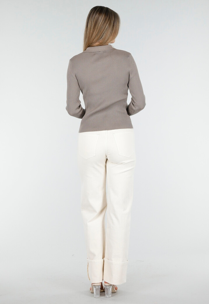 Bruine Geribde Vest Top met Knopen