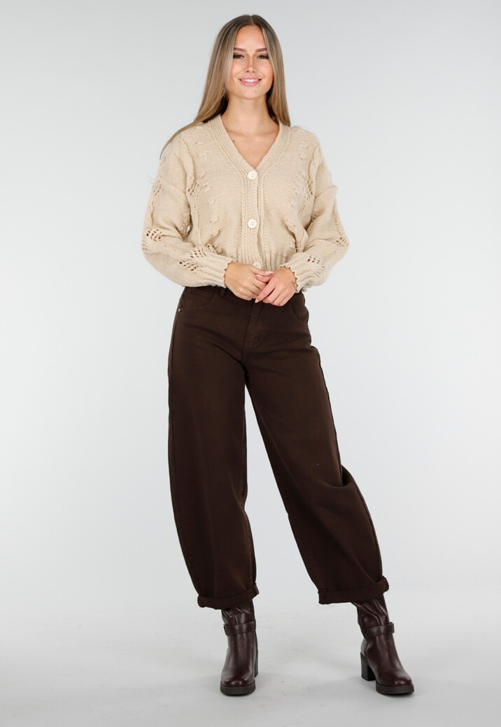 Vest met V-Hals en Lange Mouwen in Beige