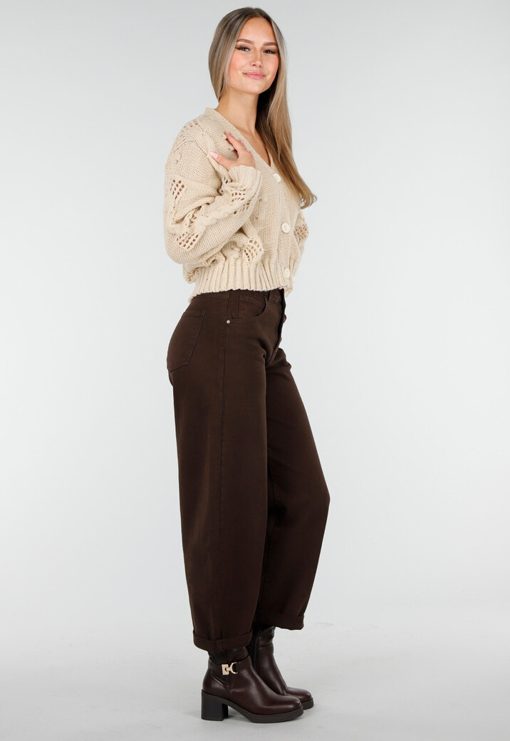 Vest met V-Hals en Lange Mouwen in Beige