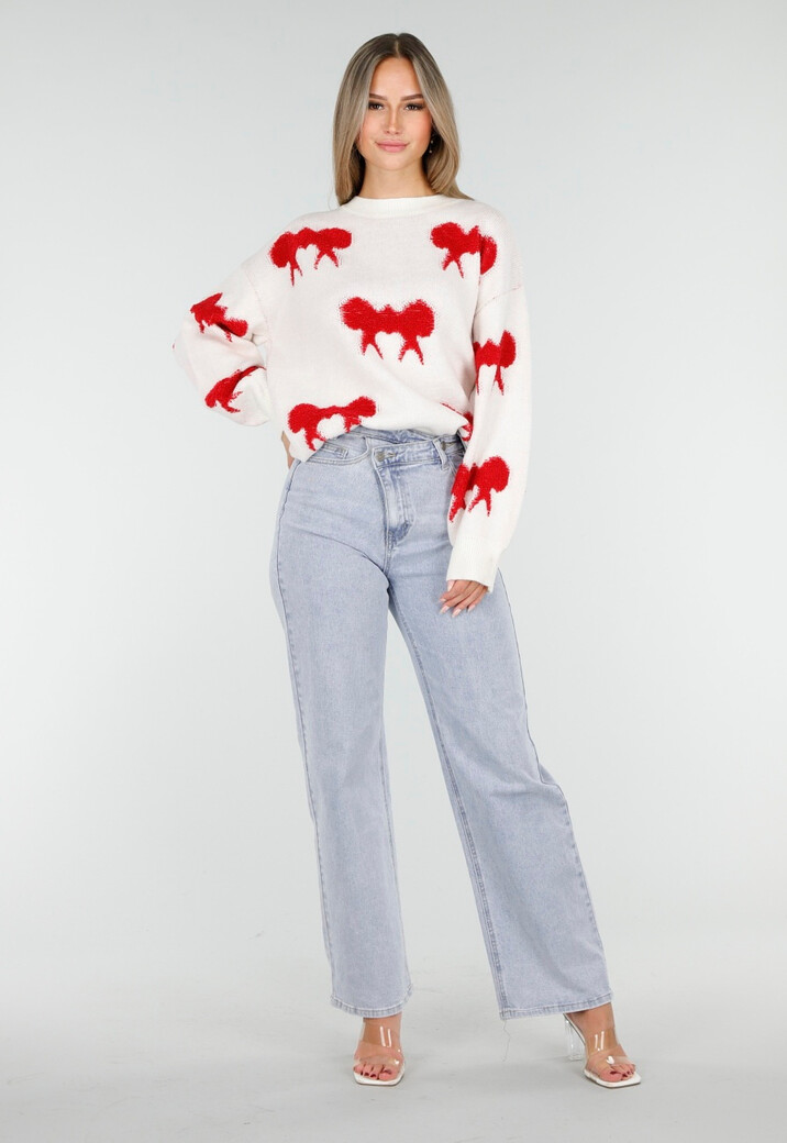 Gebreide Sweater in Wit met Strikdetails