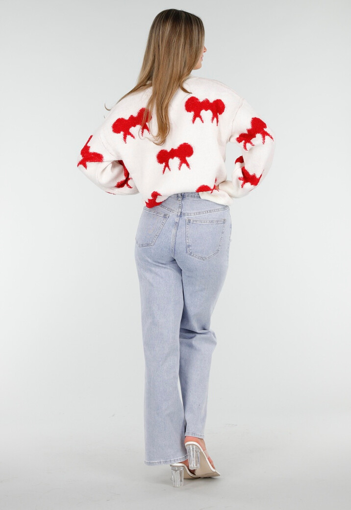 Gebreide Sweater in Wit met Strikdetails