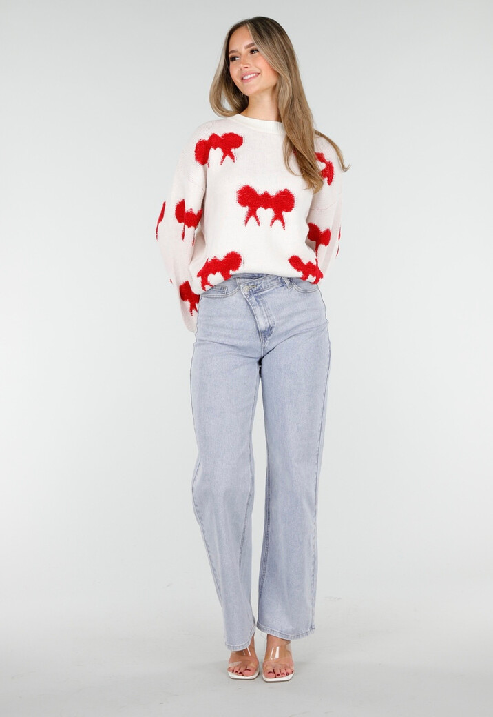 Gebreide Sweater in Wit met Strikdetails