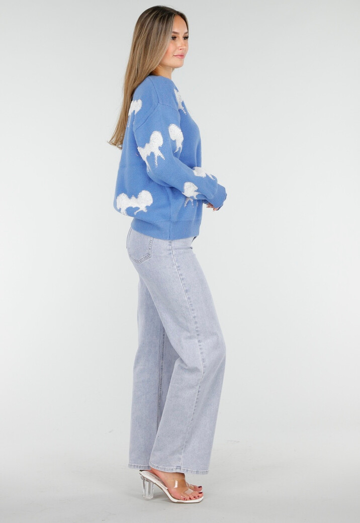 Gebreide Sweater in Blauw met Strikdetails