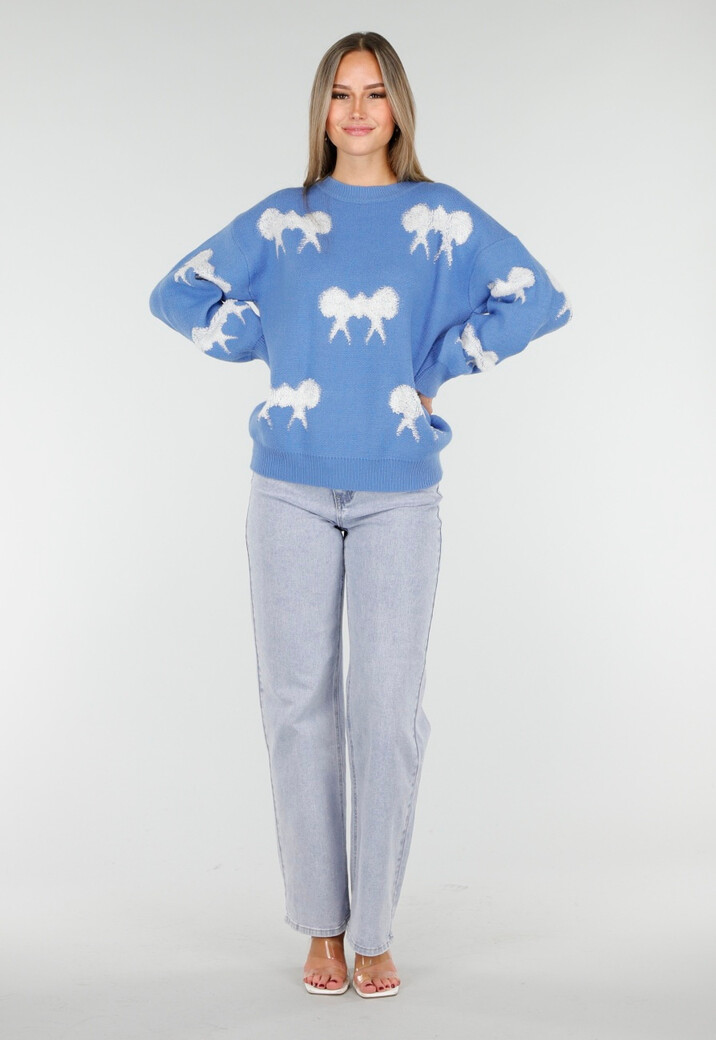 Gebreide Sweater in Blauw met Strikdetails