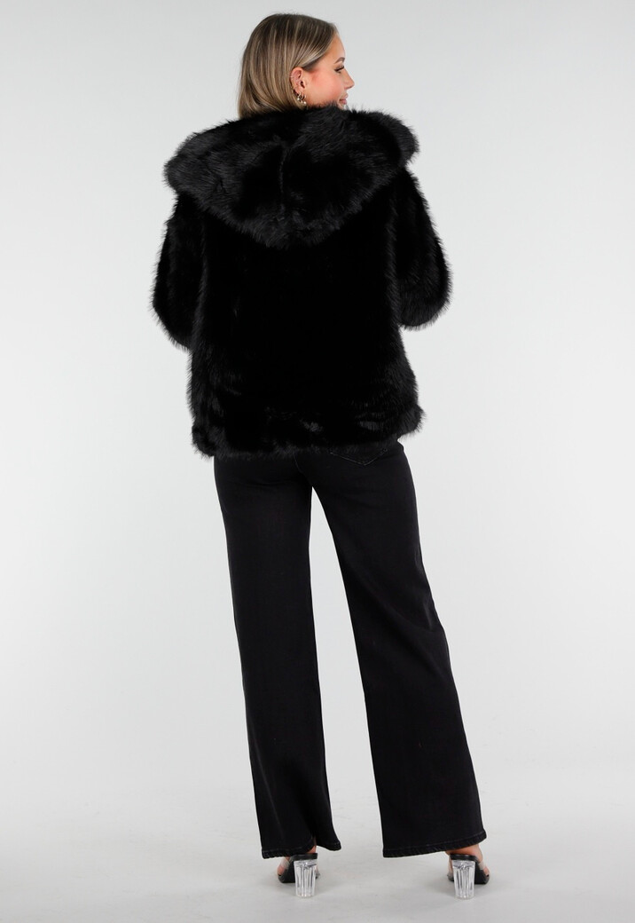 Zwarte Faux Fur Jas met Capuchon