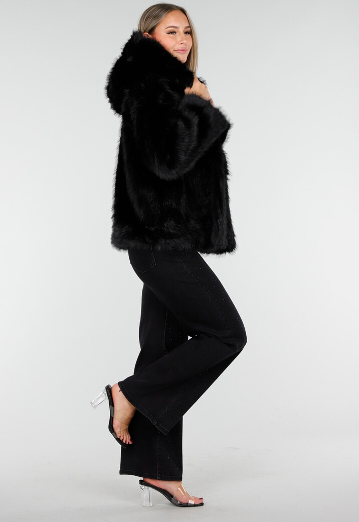 Zwarte Faux Fur Jas met Capuchon