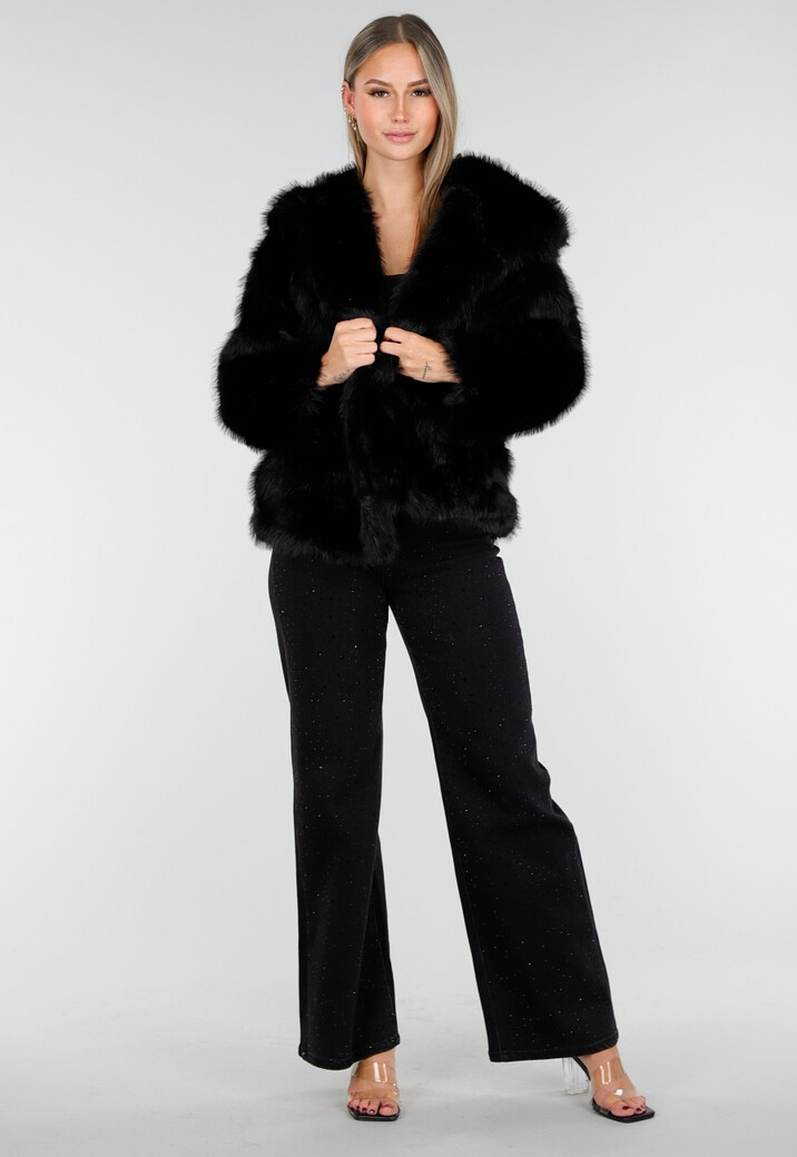 Zwarte Faux Fur Jas met Capuchon