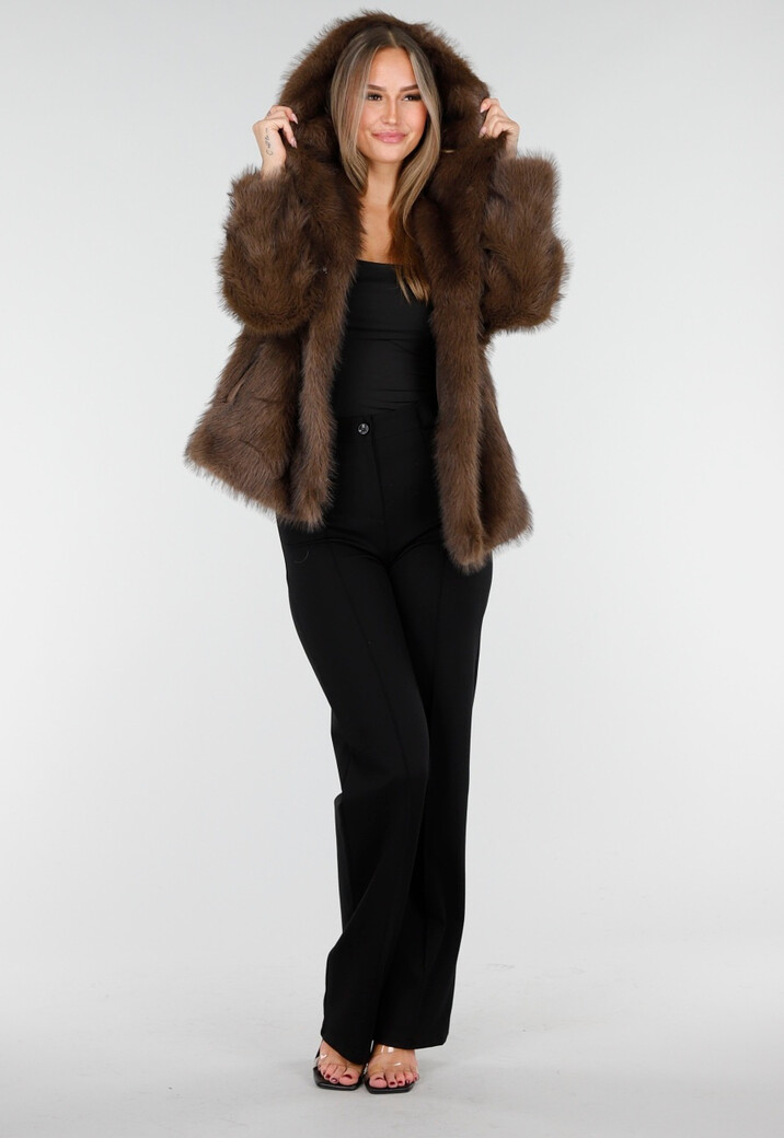 Bruine Faux Fur Jas met Capuchon