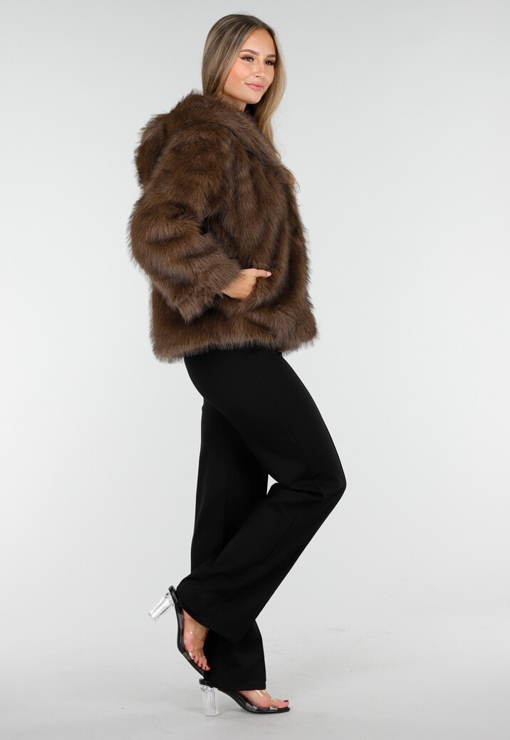 Bruine Faux Fur Jas met Capuchon