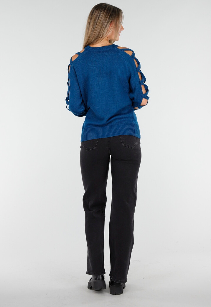Gebreide Trui met Gevlochten Details in Blauw