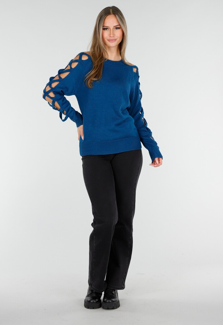 Gebreide Trui met Gevlochten Details in Blauw
