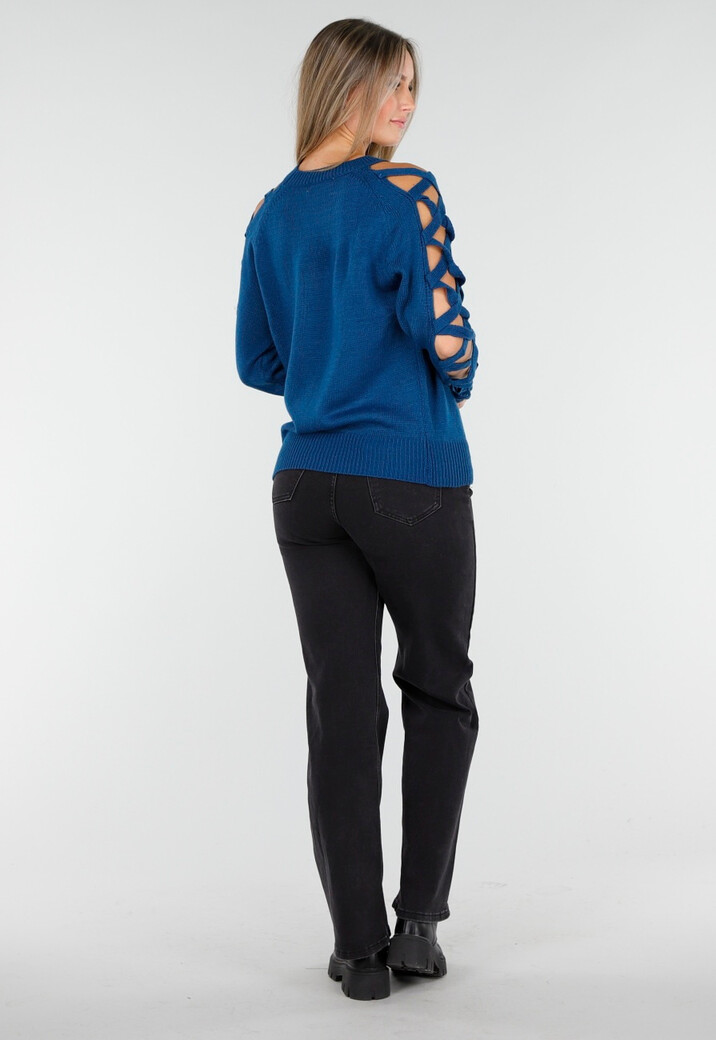 Gebreide Trui met Gevlochten Details in Blauw