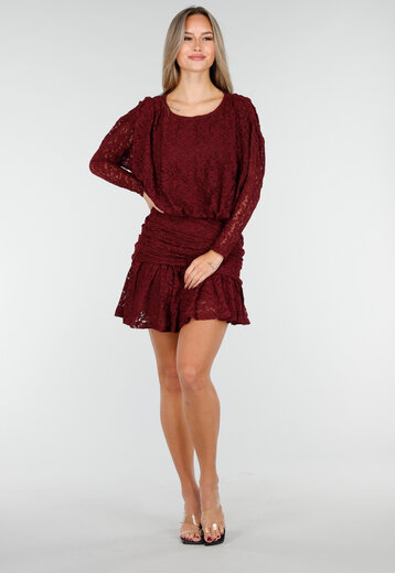 Korte Bordeaux Jurk met Kant