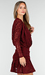 Bordeaux Kant Jurk met Lange Mouwen en Stretch