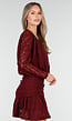 Bordeaux Kant Jurk met Lange Mouwen en Stretch