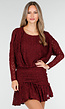 Bordeaux Kant Jurk met Lange Mouwen en Stretch
