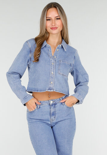 Lichtblauwe Spijker Crop Blouse