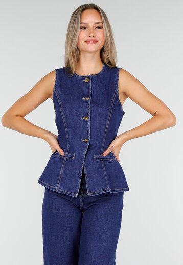 Redial Jeans  Peplum Denim Top Met Knopen