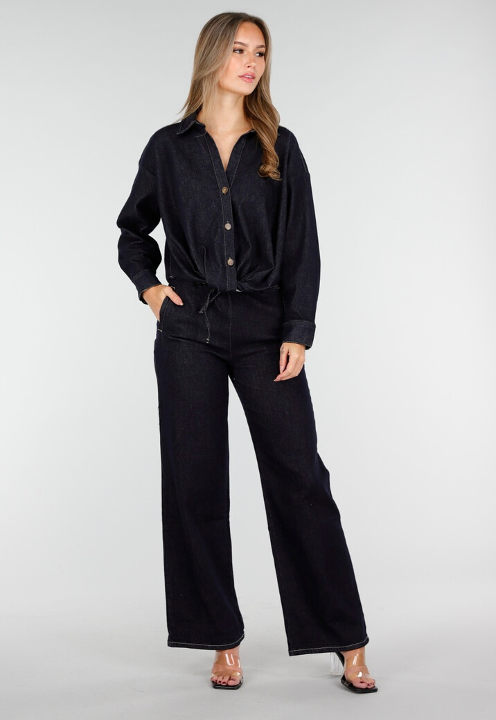 Donkerblauwe Denim Blouse met Lange Mouwen