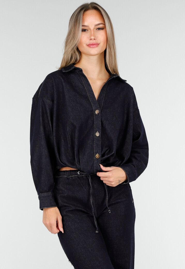 Donkerblauwe Denim Blouse met Lange Mouwen