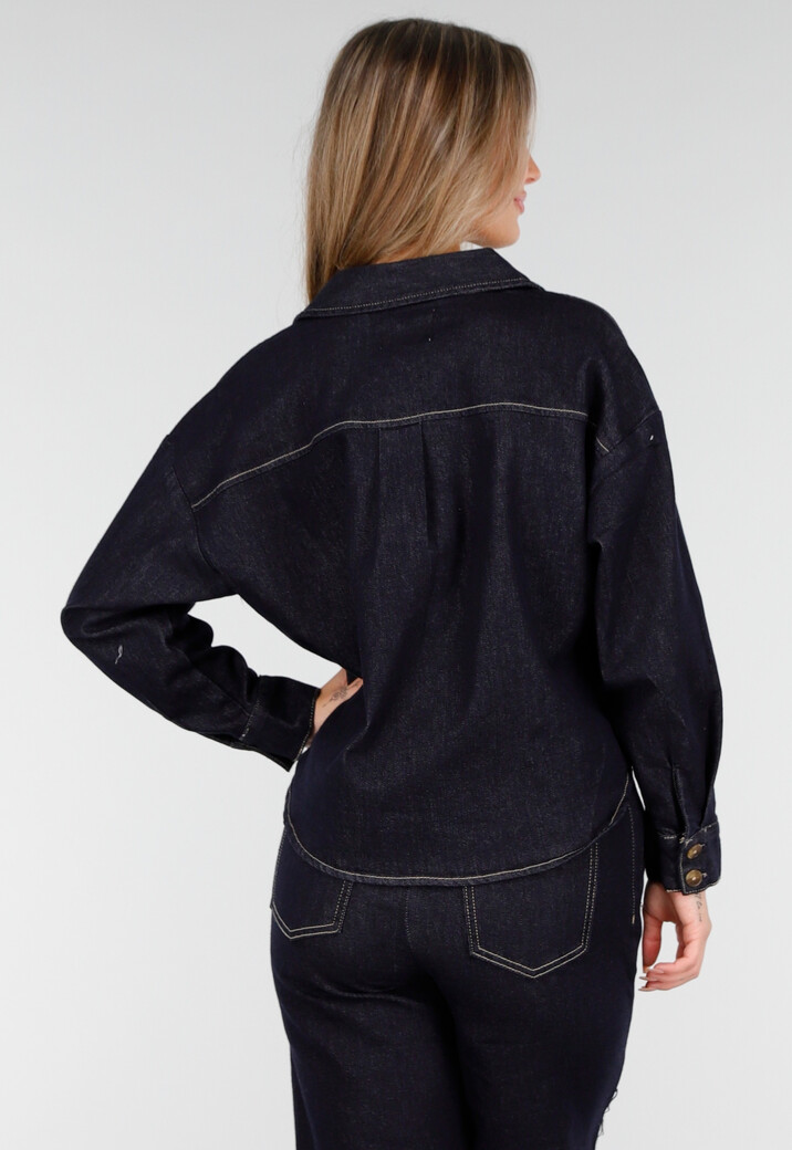 Donkerblauwe Denim Blouse met Lange Mouwen